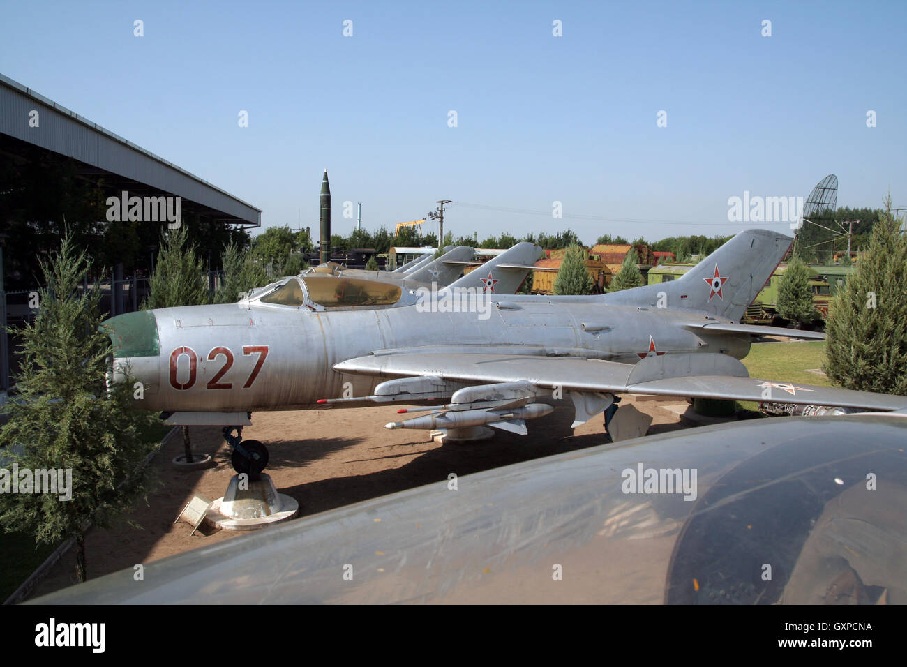 Ungarische Luftwaffe Mig-19 pm Kampfjet auf Anzeige in der militärischen Technologie Park, kecel, Ungarn Stockfoto