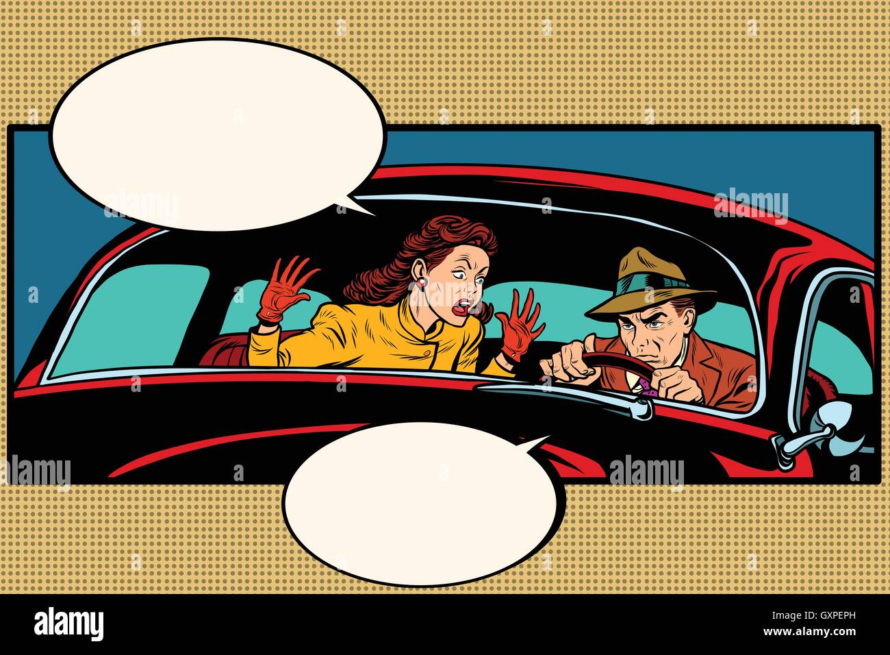Mann und Frau streiten im Auto Stock Vektor