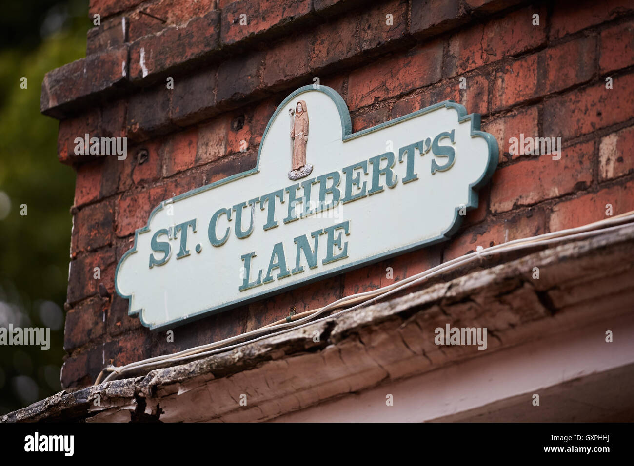 Carlisle Saint Cuthbert Lane-Blechschild Stockfoto