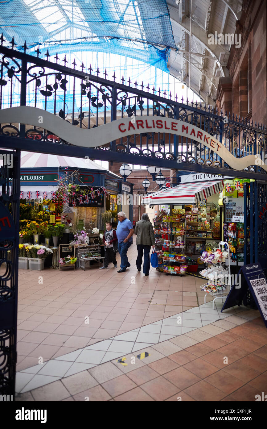 Carlisle historischen Markthalle Cumbria frühen Scotch Sreet bedeckt viktorianischen Märkte verbleibenden Restaurierung Stockfoto