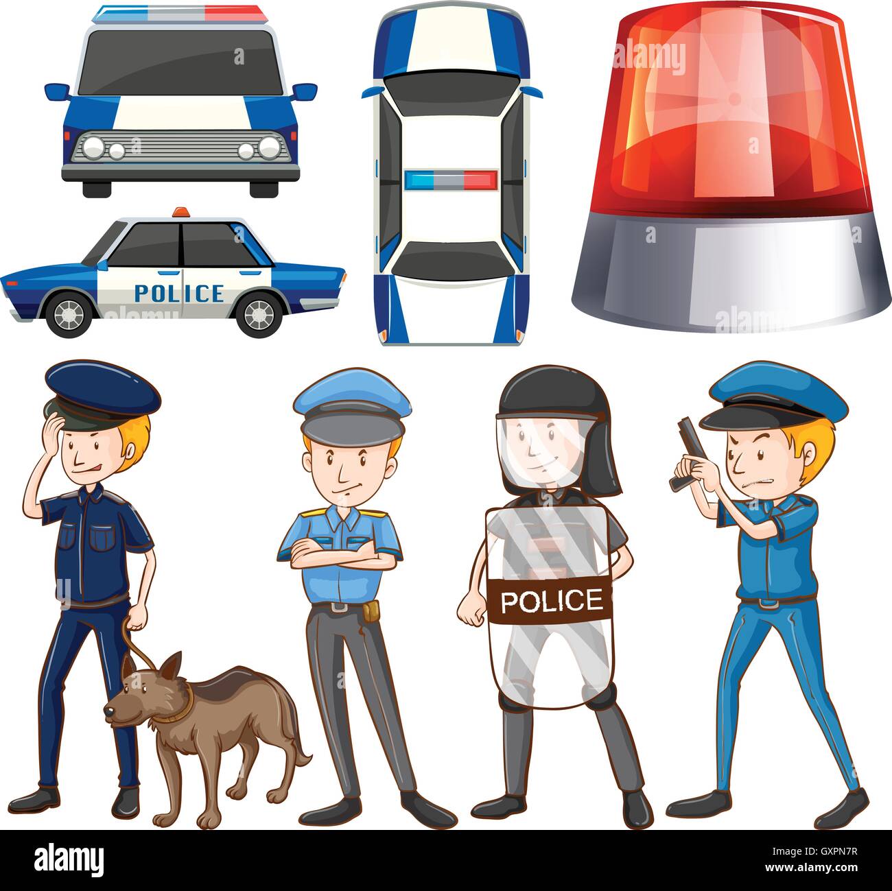 Polizisten und Polizei-Autos-illustration Stock Vektor