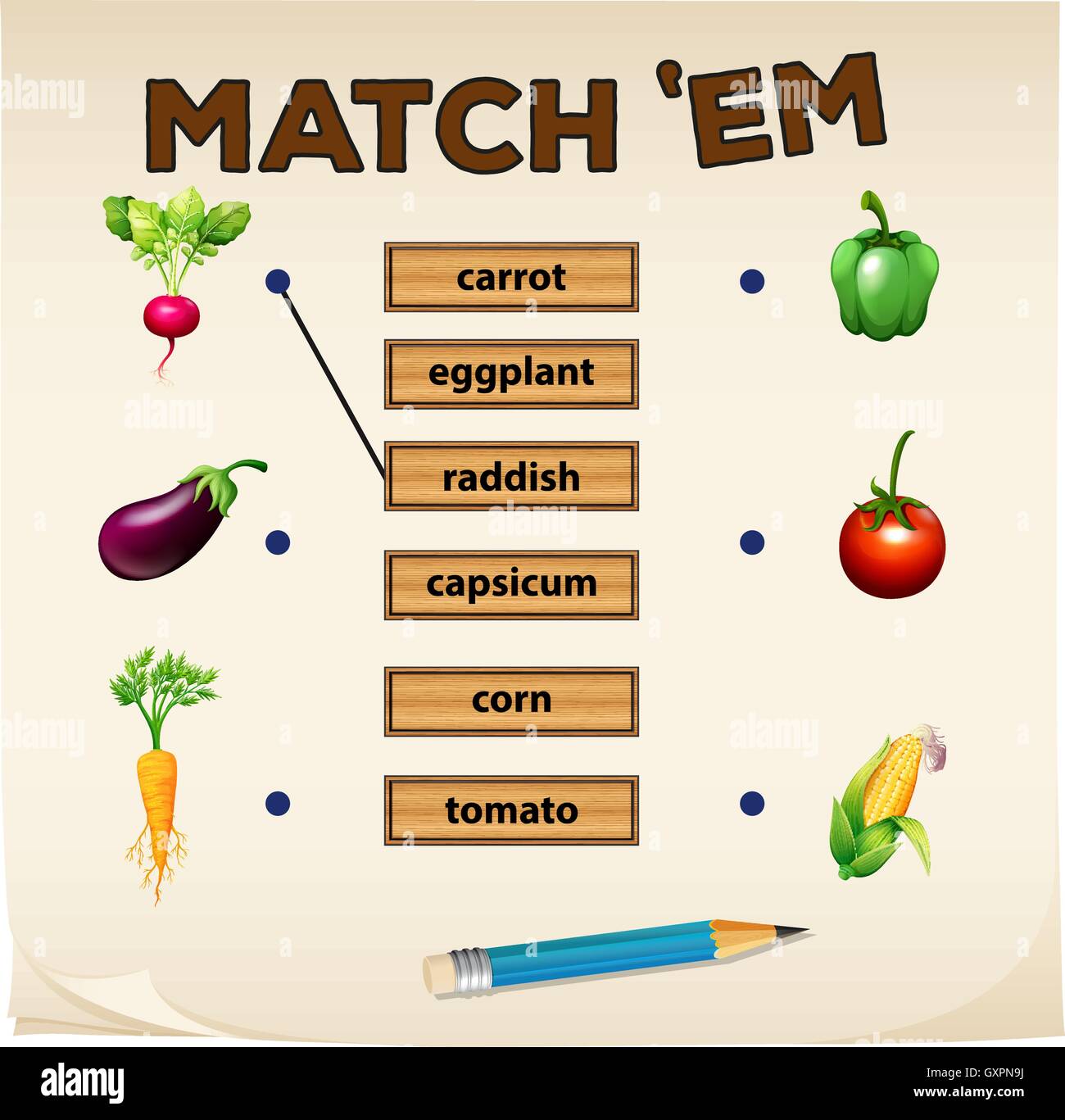 Matching-Spiel mit frischem Gemüse illustration Stock Vektor