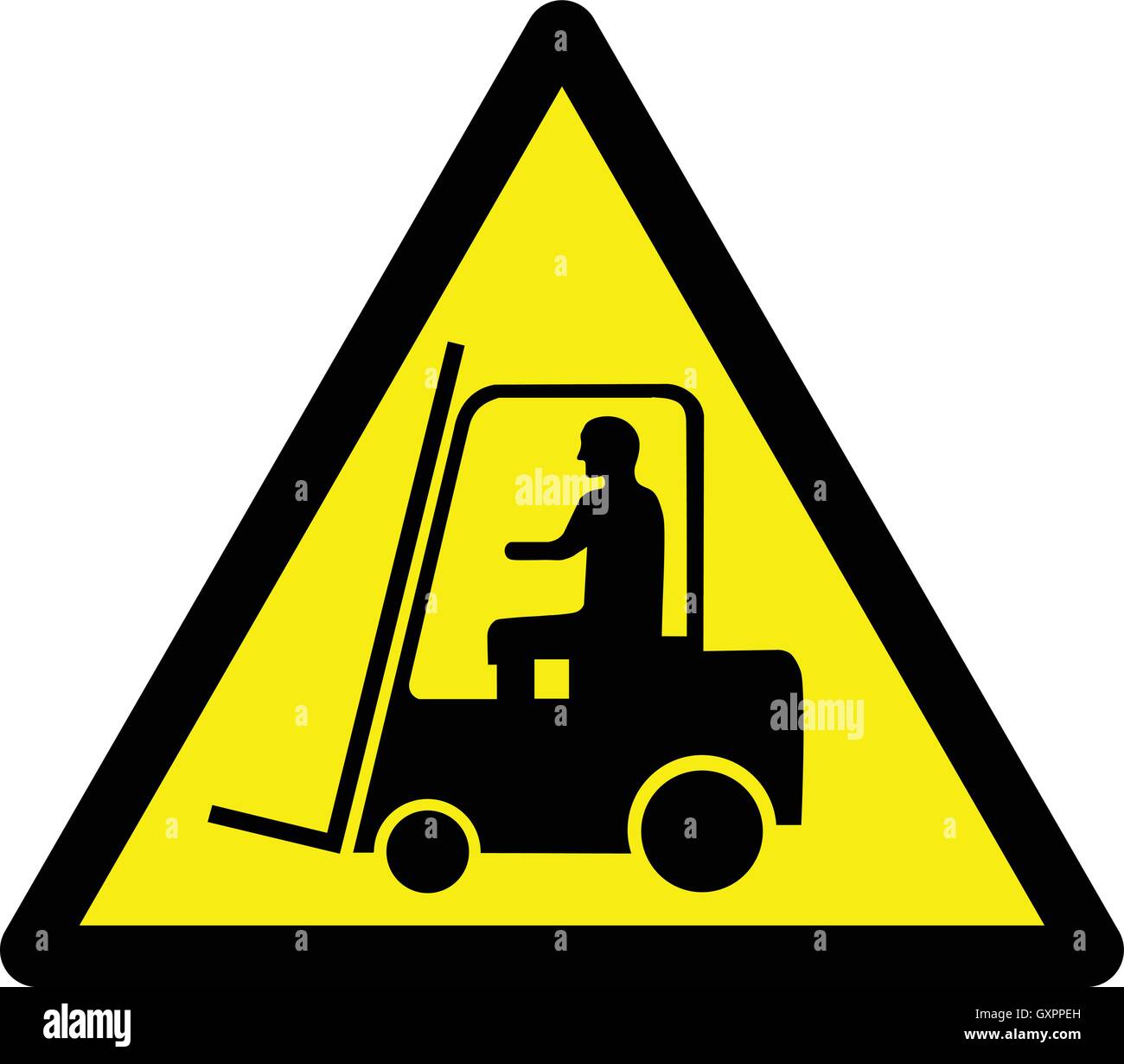 Industrielle Fahrzeuge Warnschild, Gabelstapler gelbes Dreieck Warnschild, Vector Illustration. Stock Vektor