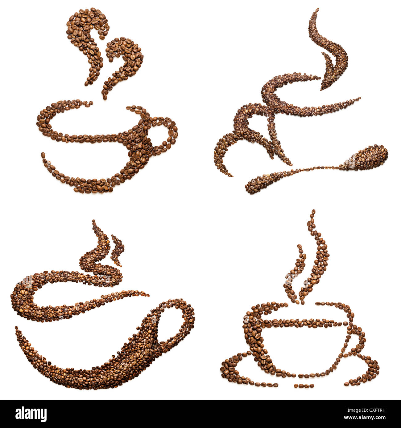 Satz von Tassenformen von gerösteten Kaffeebohnen isoliert auf weiss  Stockfotografie - Alamy