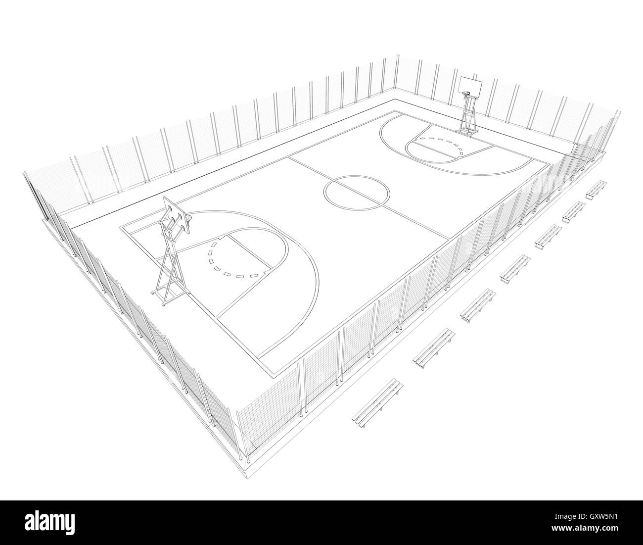 Basketballplatz. Drahtrahmen Stockfoto