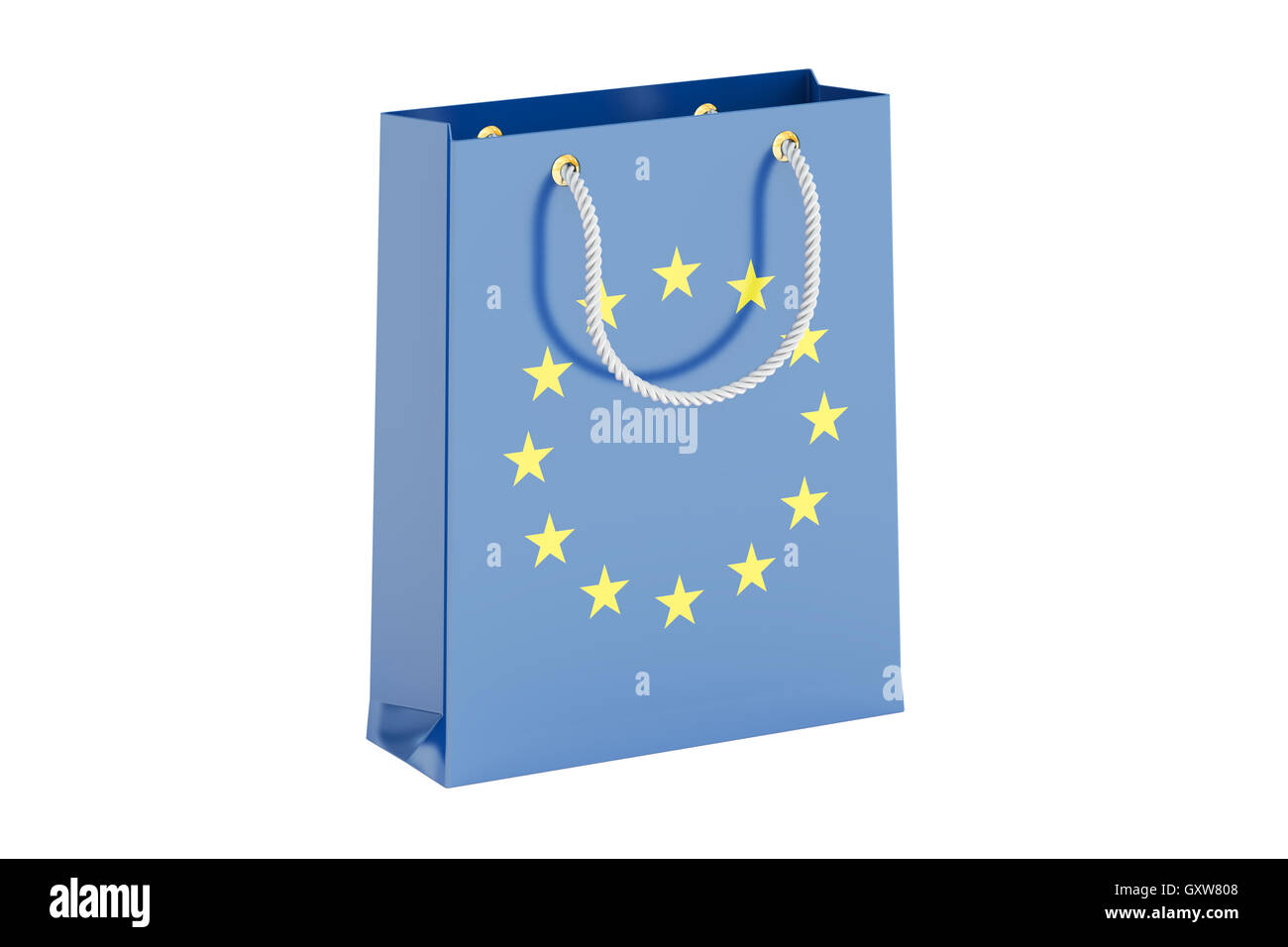Einkaufstasche mit EU-Flagge, 3D-Rendering isolierten auf weißen Hintergrund Stockfoto