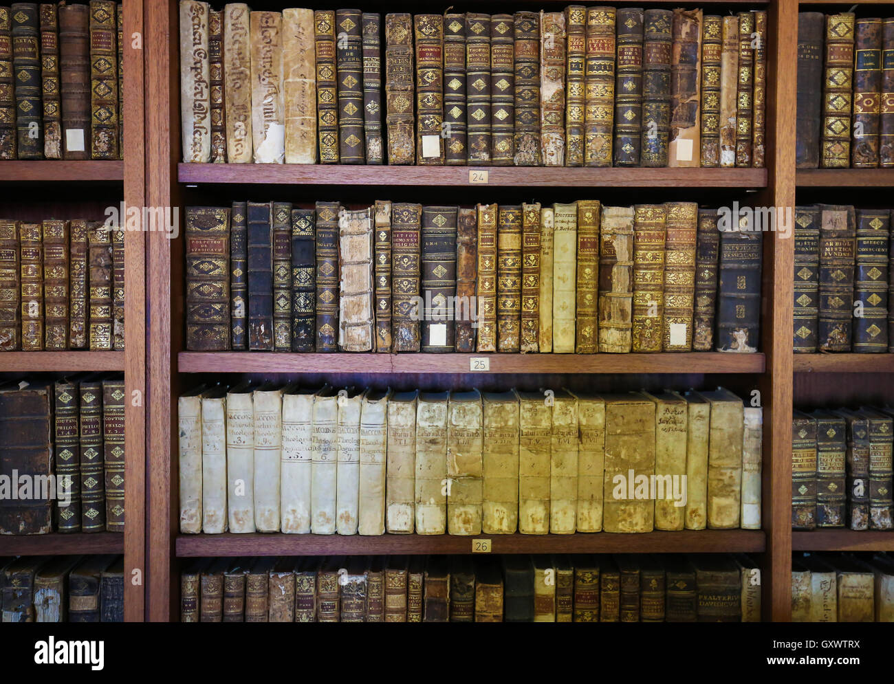 Alte Bücher in der Bibliothek von Coimbra, Portugal Stockfoto