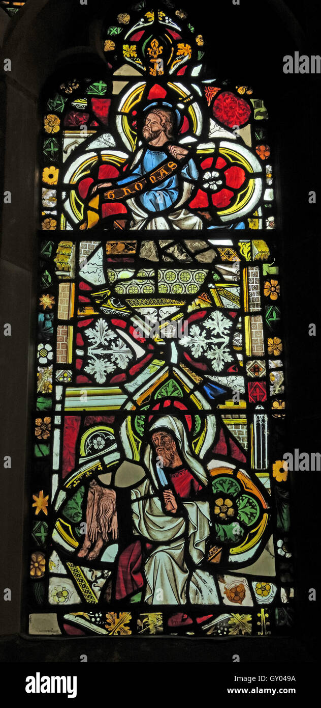 Str. Wilfrids Grappenhall - West Kirchenfenster Glasmalerei Detail, Warrington Stockfoto
