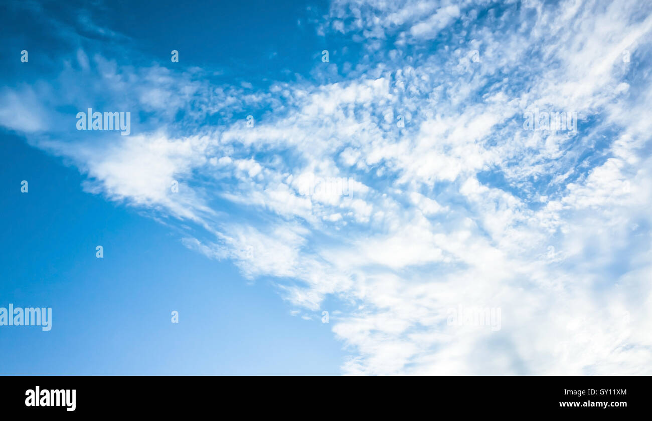 Blauer Himmel mit weißen Altocumulus Wolken, natürliche Hintergrundtextur Foto Stockfoto