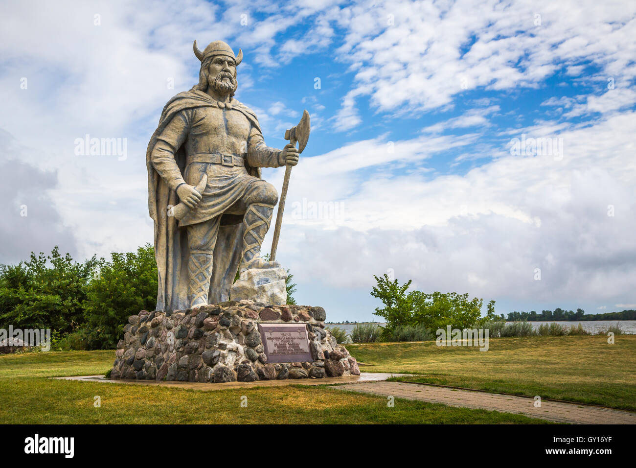 Die Viking Statue in Gimli, Manitoba, Kanada. Stockfoto