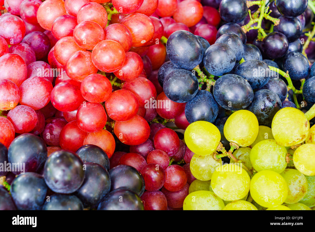 Haufen von verschiedenen Arten von Trauben Stockfoto