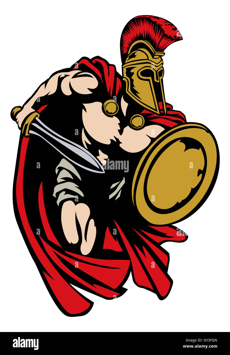 Spartan, Roman oder Trojaner Gladiator antiken griechischen Krieger mit Schild und Schwert korinthischen Helm Stockfoto