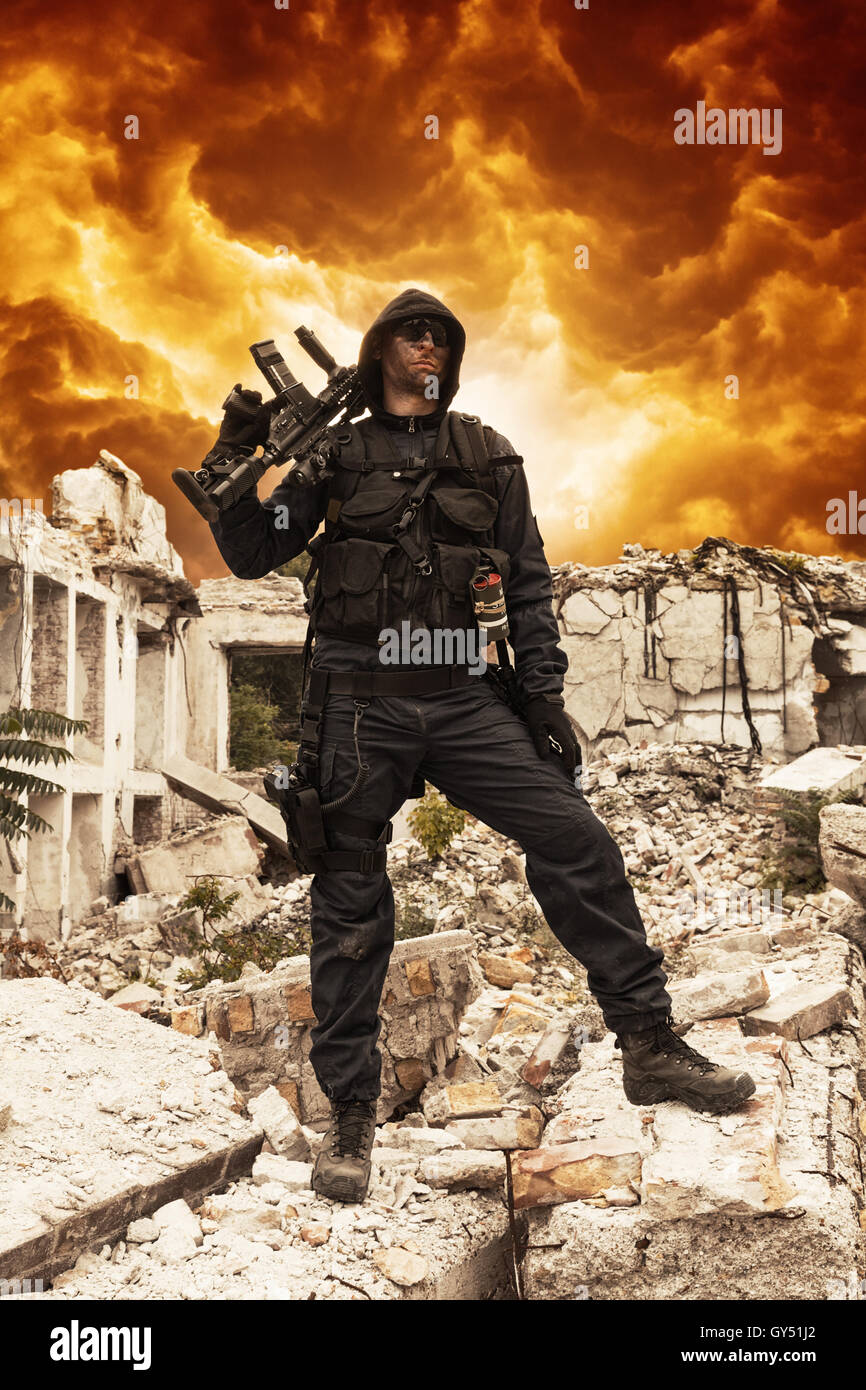 Nukleare Post-Apokalypse-Überlebender Stockfoto