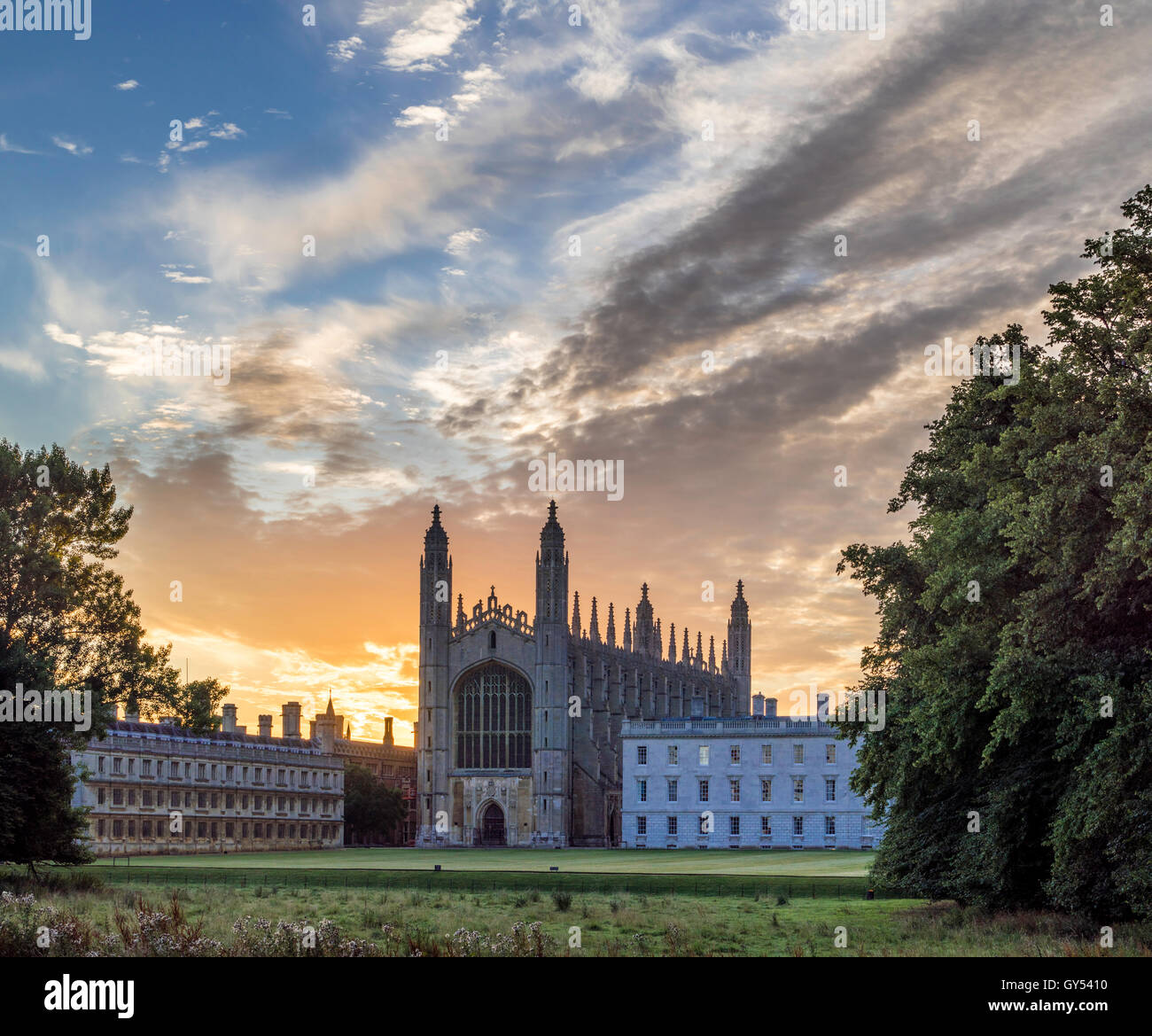 Morgendämmerung über King es College Chapel, Cambridge, UK Stockfoto