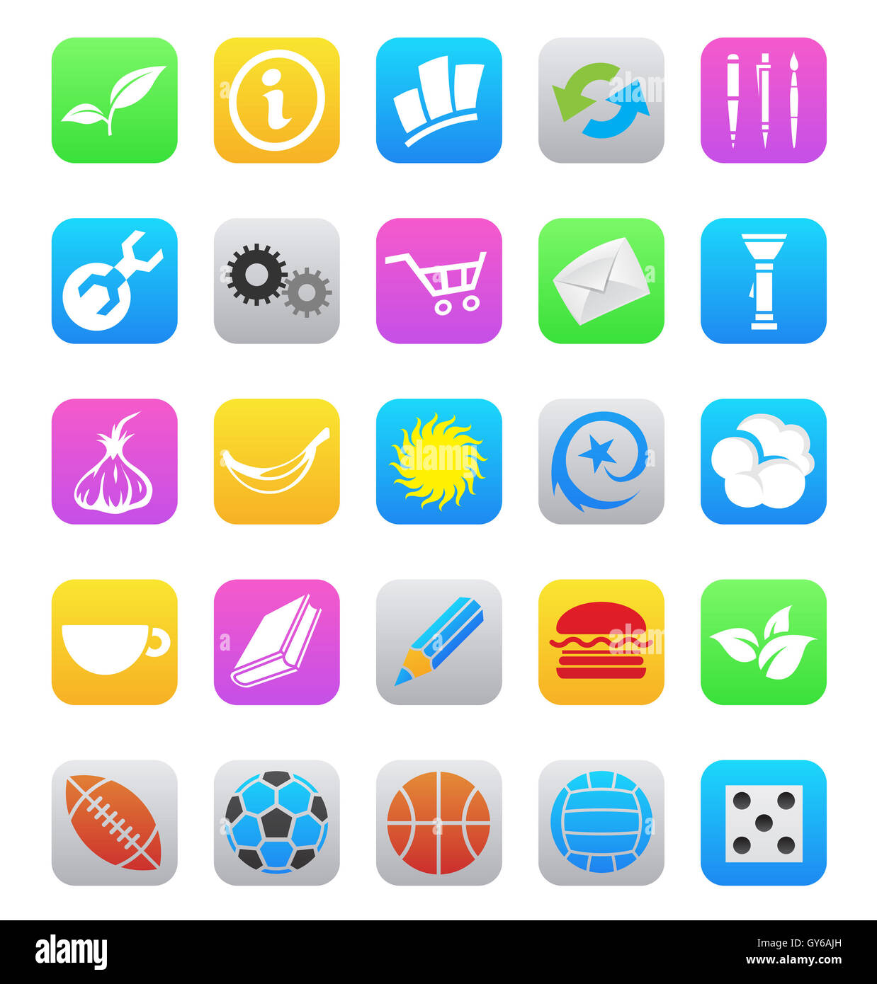 Vektor-Illustration der verschiedenen Ios 7 mobile app Stilikonen isoliert auf weißem Hintergrund Stockfoto