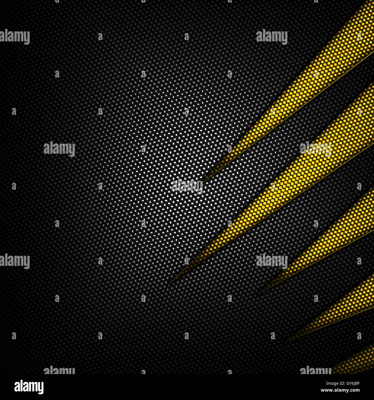 gelbe und schwarze Kohlefaser-Hintergrund. 3D Abbildung-Material-Design. Rennsport-Stil. Stockfoto