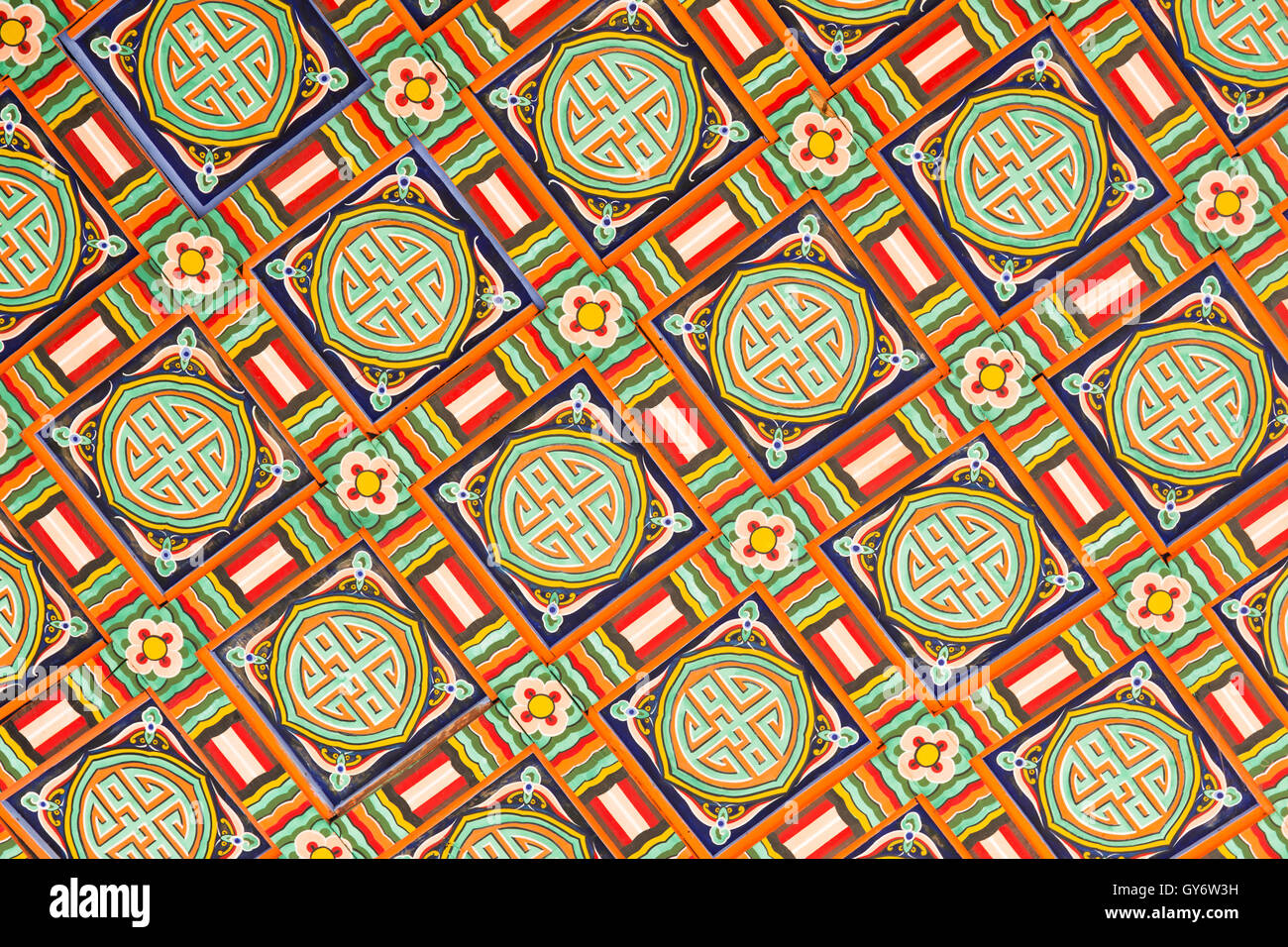 Deckengestaltung in der koreanischen traditionellen Architektur Stockfoto