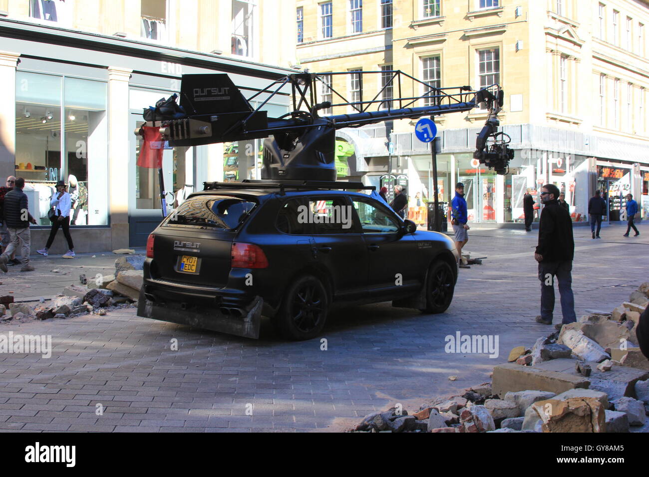 Newcastle Upon Tyne, UK. 18. September 2016. Hollywood im Stadtzentrum von Newcastle Dreharbeiten zu Transformers: The Last Knight. Bildnachweis: David Whinham/Alamy Live-Nachrichten Stockfoto