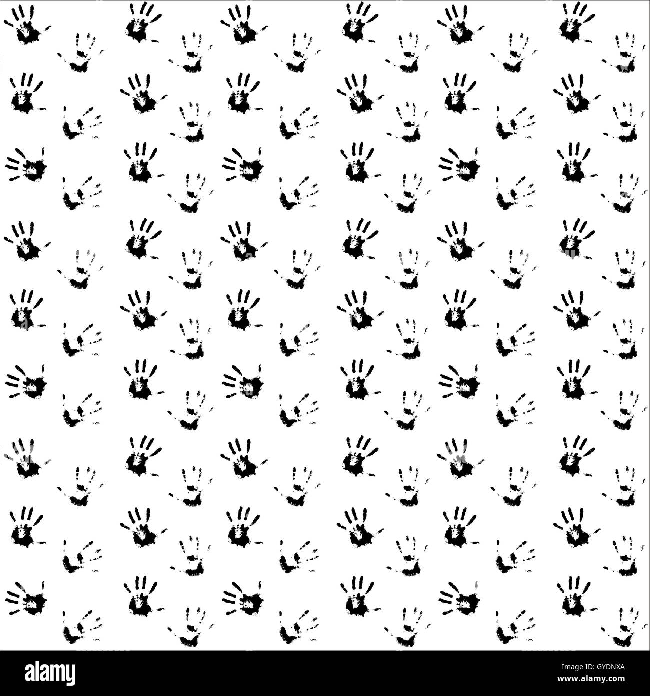 Nahtlose Muster Hand Schwarz gedruckt. Handabdruck Kind und Kinder hand print, Vektor-illustration Stockfoto