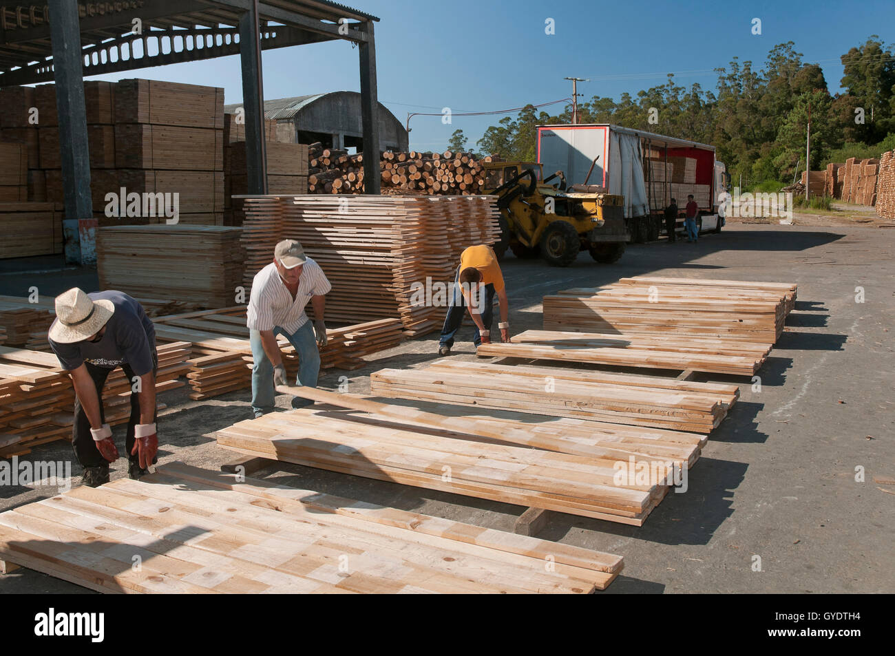 Holzindustrie, Morpeguite, Muxia, La Coruña Provinz, Region Galicien, Spanien, Europa Stockfoto