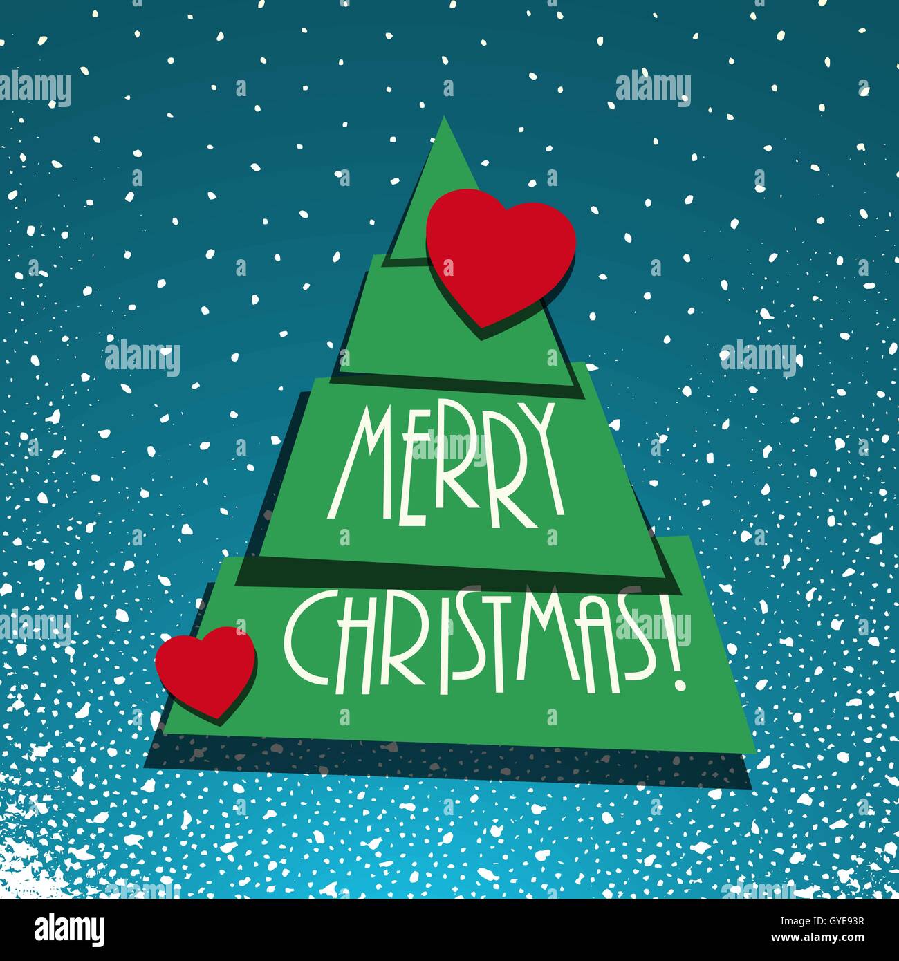 Weihnachtsbaum mit Herzsymbol auf blaue Schneeflocken Hintergrund merry Xmas-Vektor-illustration Stock Vektor