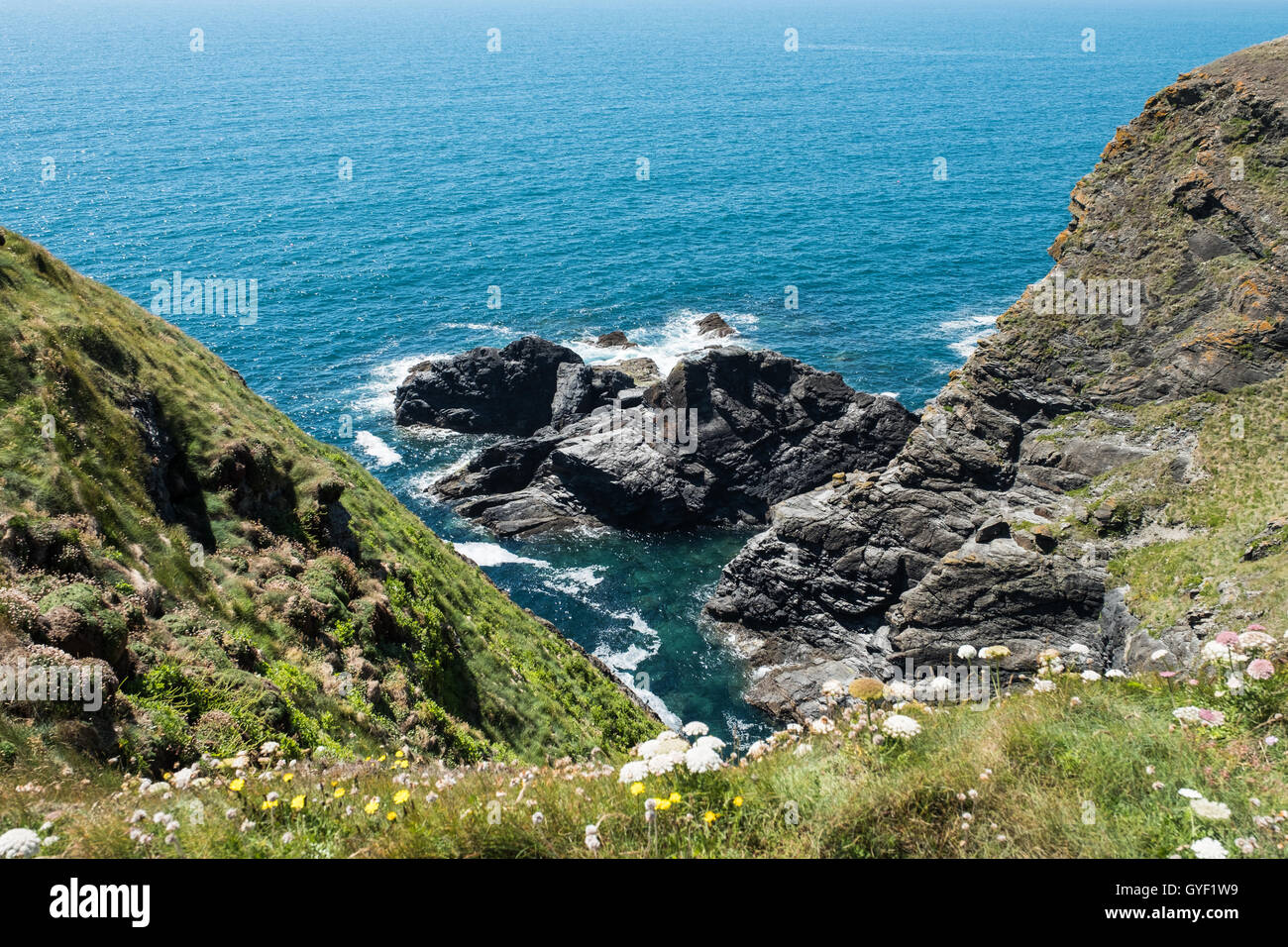 Die zerklüftete Küste von Süd Cornwall, England, Vereinigtes Königreich. Stockfoto