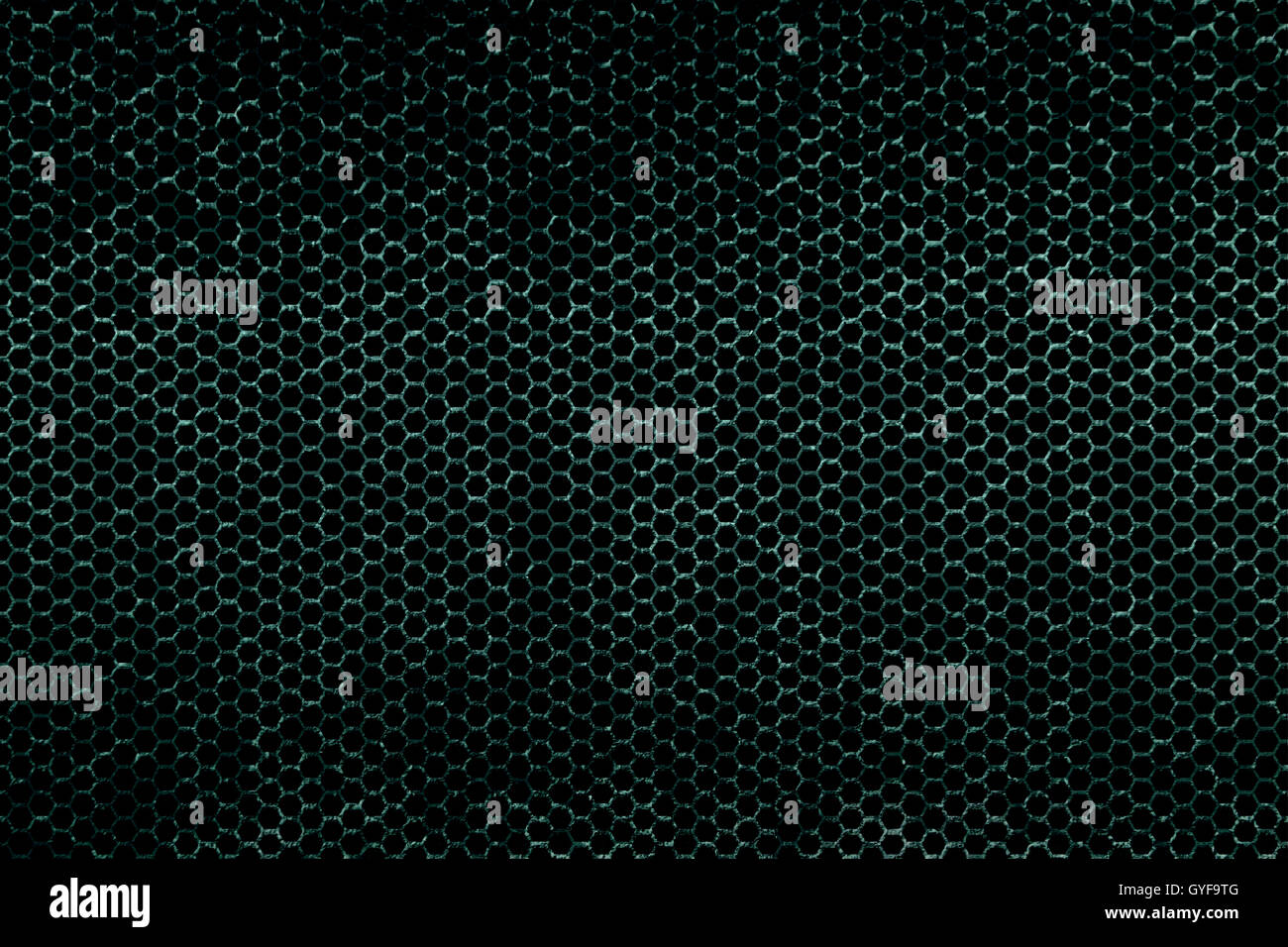 Schwarz und grün Metallic mesh Fray Hintergrundtextur. Stockfoto