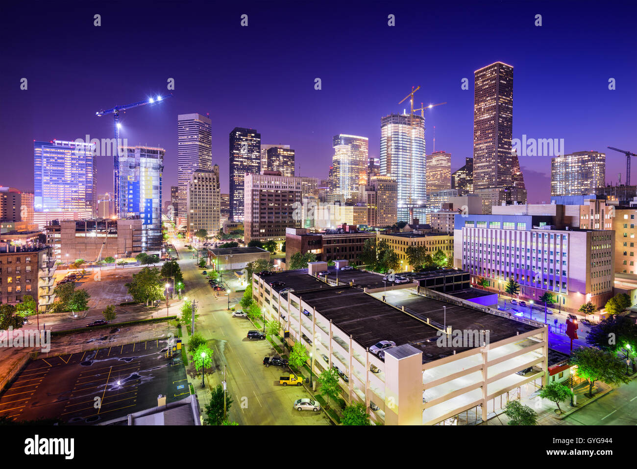 Houston, Texas, USA Innenstadt Skyline in der Dämmerung Stockfotografie