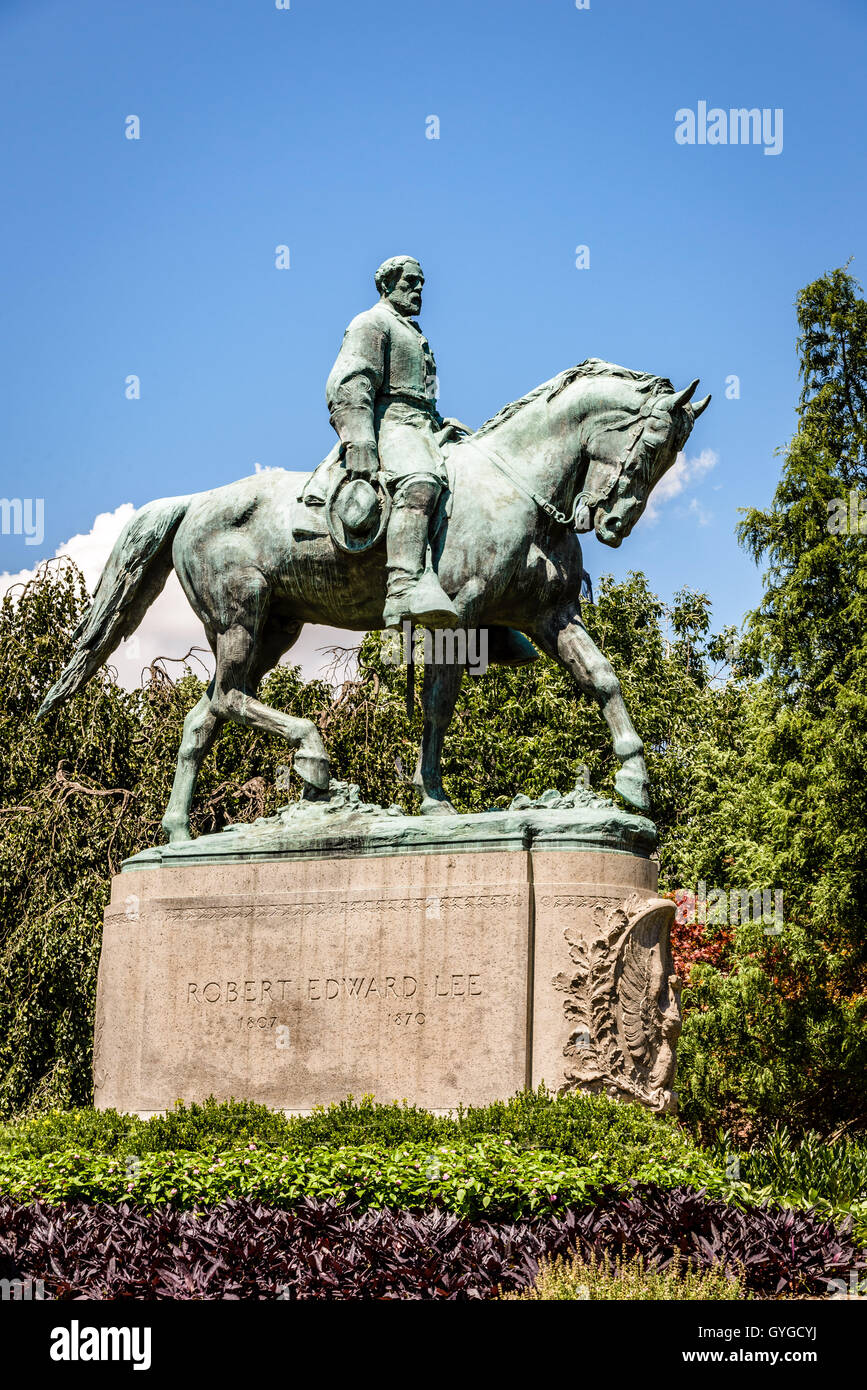 Robert Edward Lee Skulptur, Lee Park, Charlottesville, Virginia Stockfoto