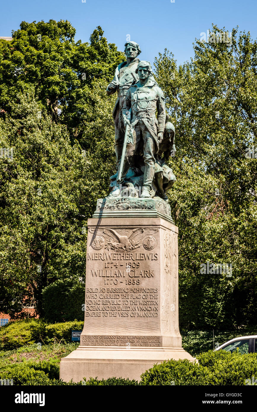 Meriwether Lewis und William Clark Skulptur, Main Street, Charlottesville, Virginia Stockfoto