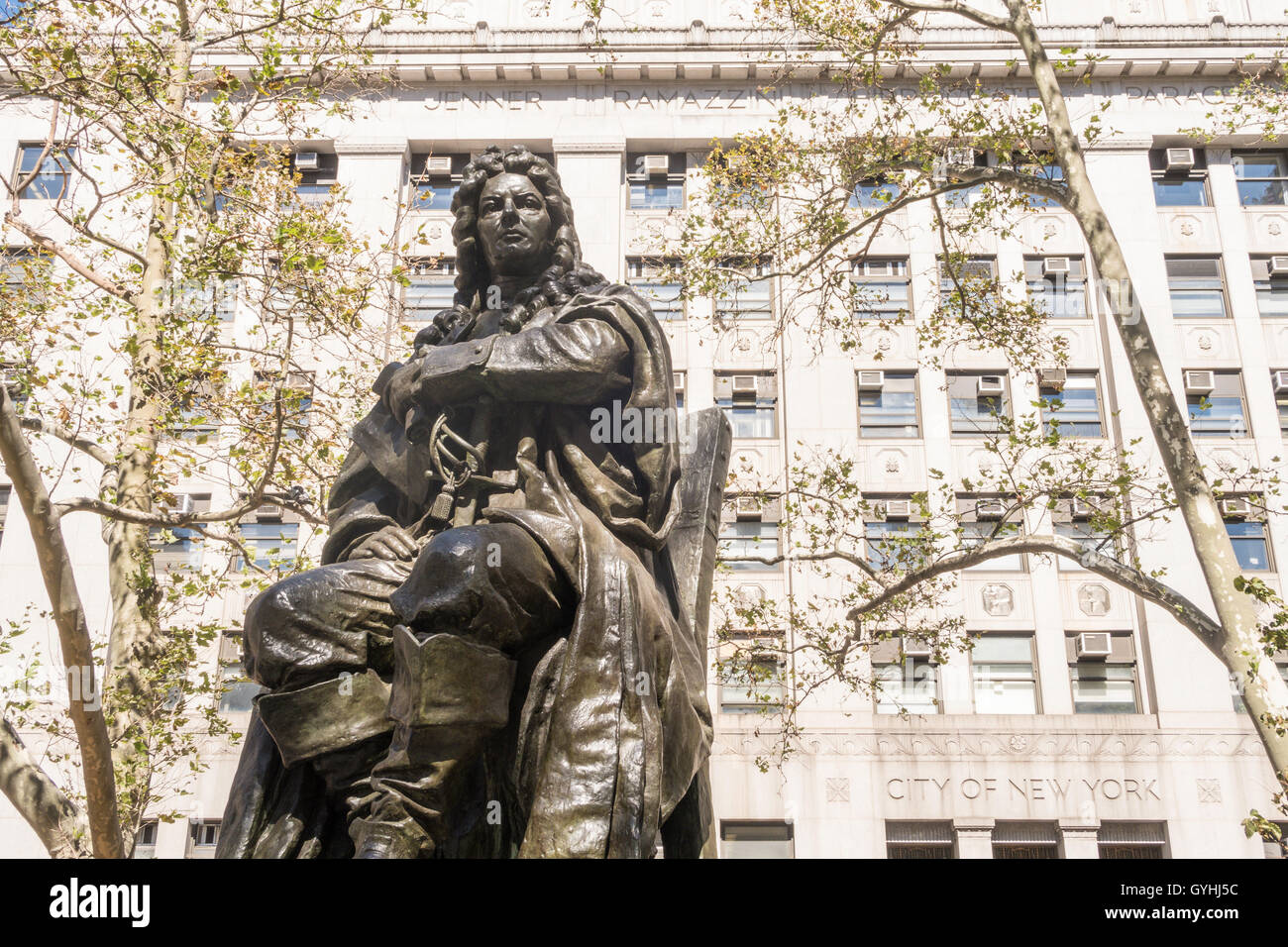 Abraham de Peyster Skulptur in Thomas Paine Park, Foley Quadrat, NYC, USA Stockfoto