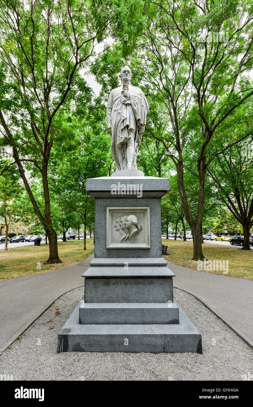 Alexander Hamilton Denkmal entlang der Commonwealth Avenue Mall in Boston, Massachusetts. Stockfoto