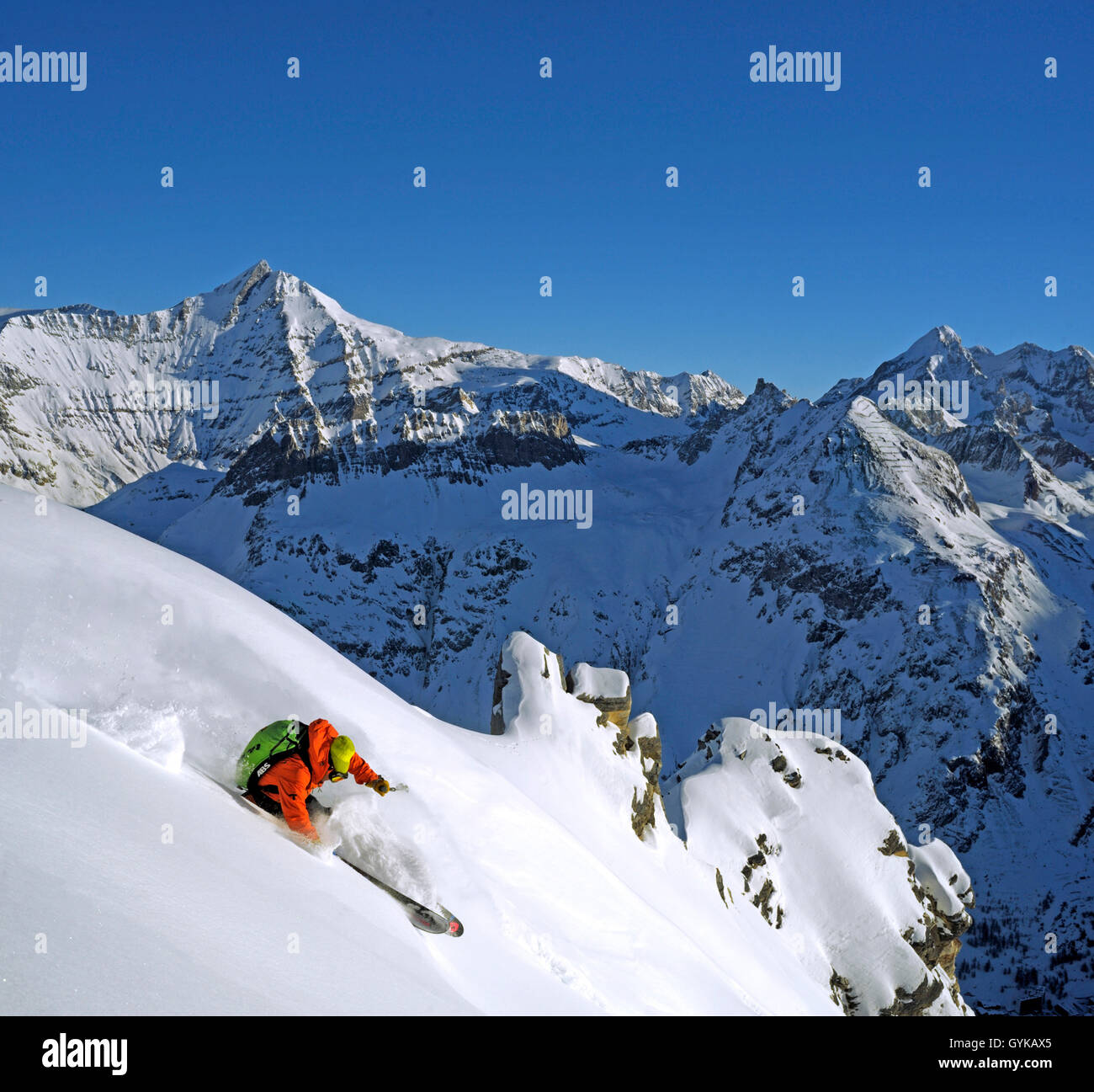 Off Piste in den Französischen Alpen, Frankreich, Savoie, Val d Isere Stockfoto