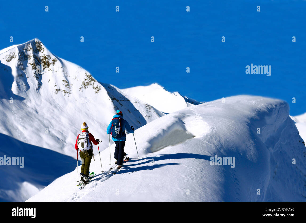 Skitouren in den Alpen, Frankreich, Savoie, La Plagne Stockfoto