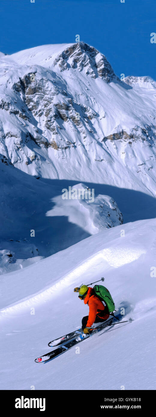 Skifahrer in den Alpen, Frankreich, Savoyen, Cugnai, Val d Isere Stockfoto