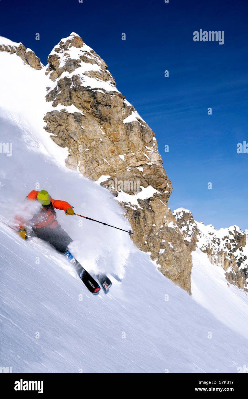 Skifahrer in den Alpen, Frankreich, Savoie, Val d Isere Stockfoto
