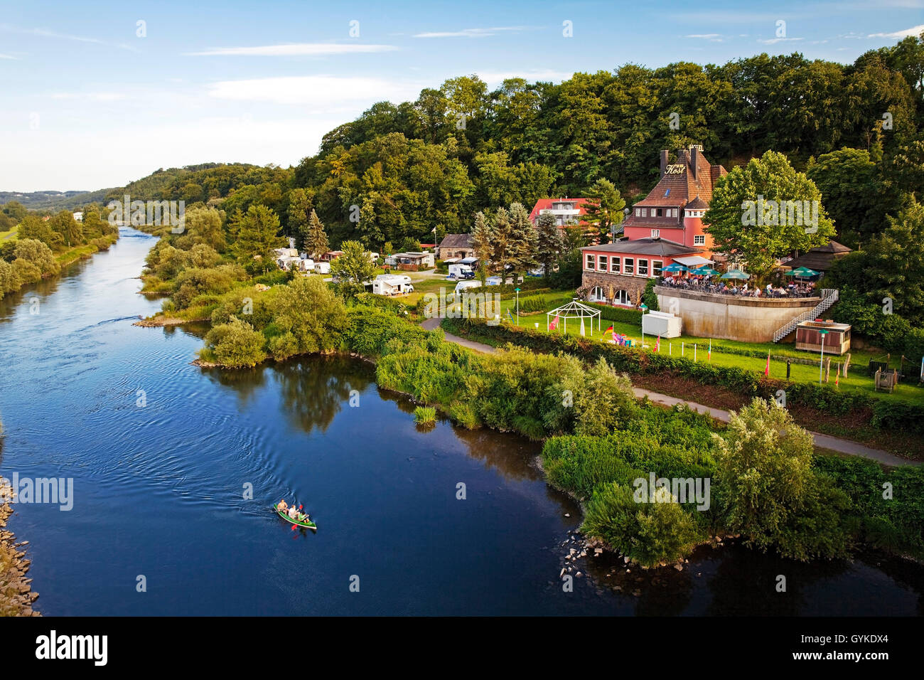 Campingplatz, Hotel und Restaurant an der Ruhr, Deutschland, Nordrhein-Westfalen, Ruhrgebiet, Hattingen Stockfoto