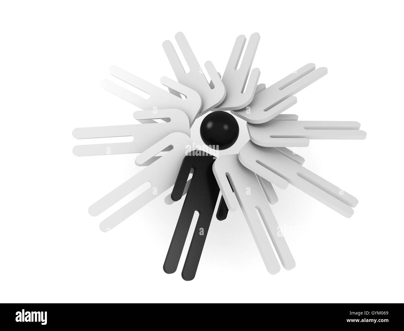Allgemeine Vorstellung Konzept. Runde Array von schematischen weiße Leute mit einem schwarzen Kopf, 3d illustration Stockfoto