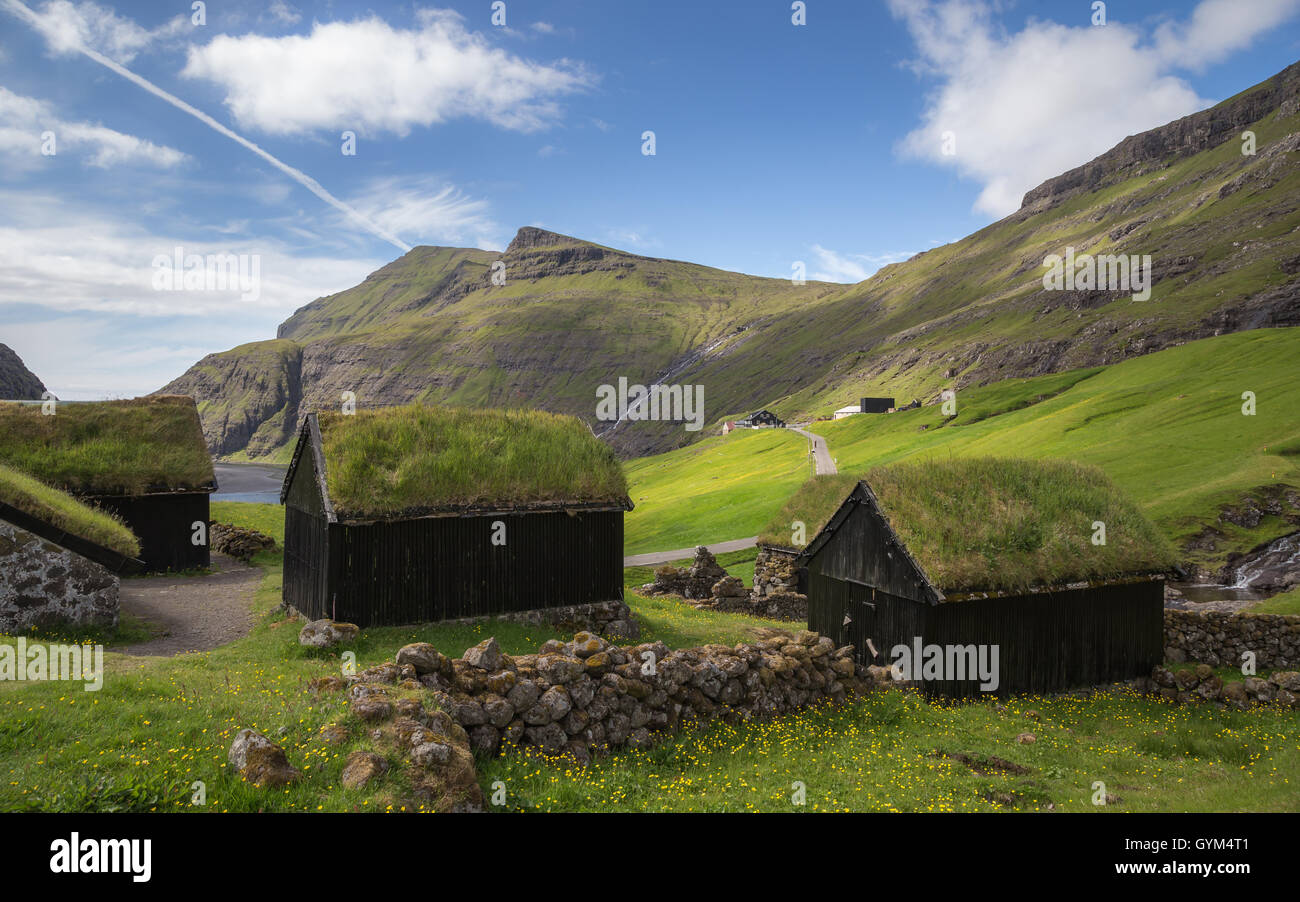 Historische Gebäude in Saksun, Insel Streymoy. Färöer Inseln Stockfoto