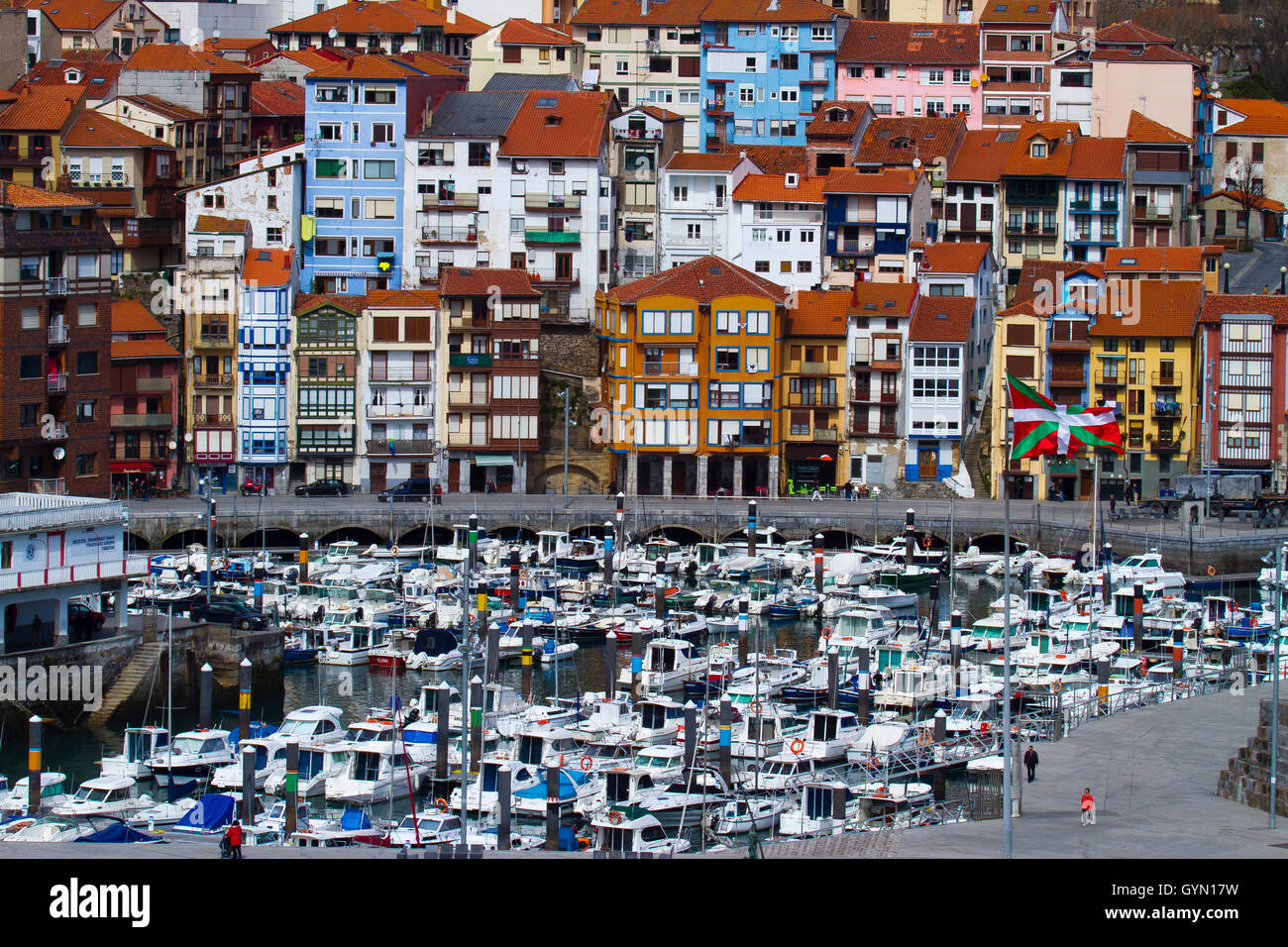 Mit Stadtblick. Bermeo, Biskaya, Baskenland. Spanien. Stockfoto