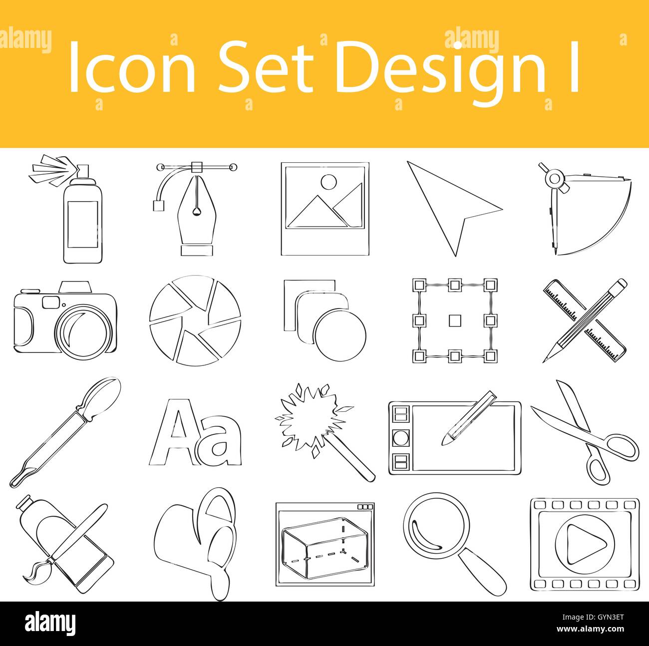 Gezeichnete Doodle ausgekleidet Icon Set-Design gestalte ich mit 20 Icons für den kreativen Einsatz in Grafik Stock Vektor