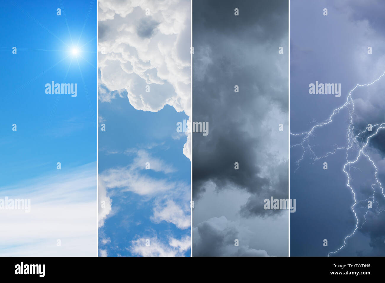 Sammlung von 4 Himmel Hintergründe, Meteorologie-Konzept. Stockfoto