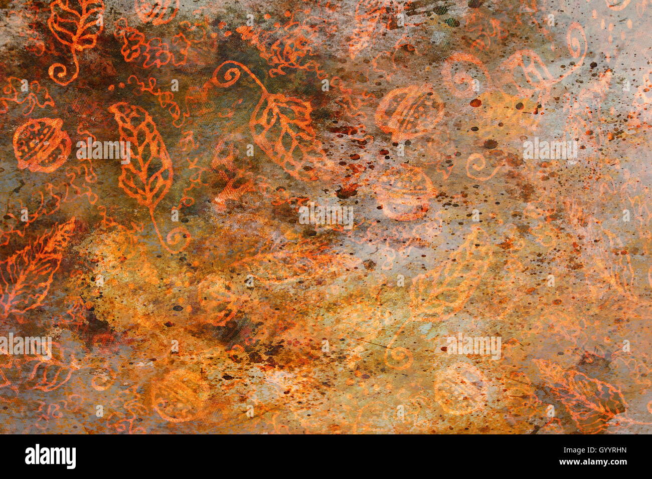 dekorative Hintergrundmuster mit goldenen ornamental Federn und Glöckchen Stockfoto