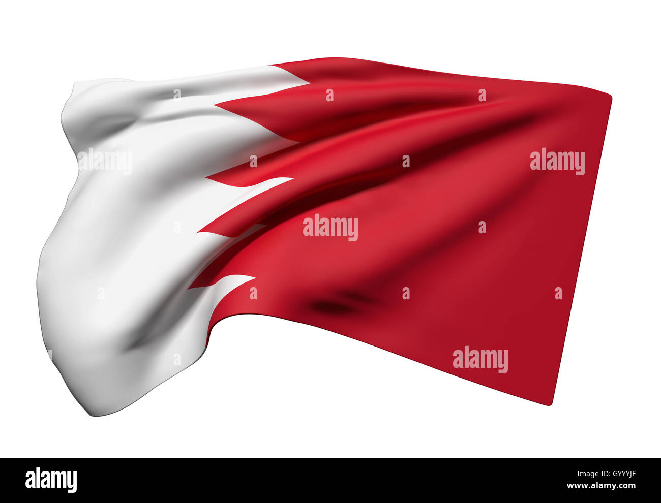 3D-Rendering einer Königreich Bahrain Fahne schwenkten auf weißem Hintergrund Stockfoto