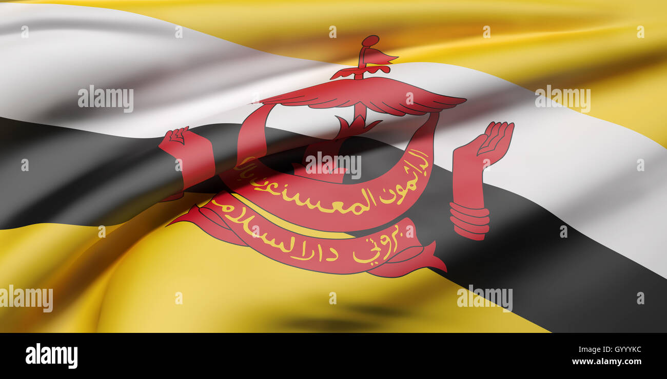 3D Rendering der Nation von Brunei Flagge winken Stockfoto