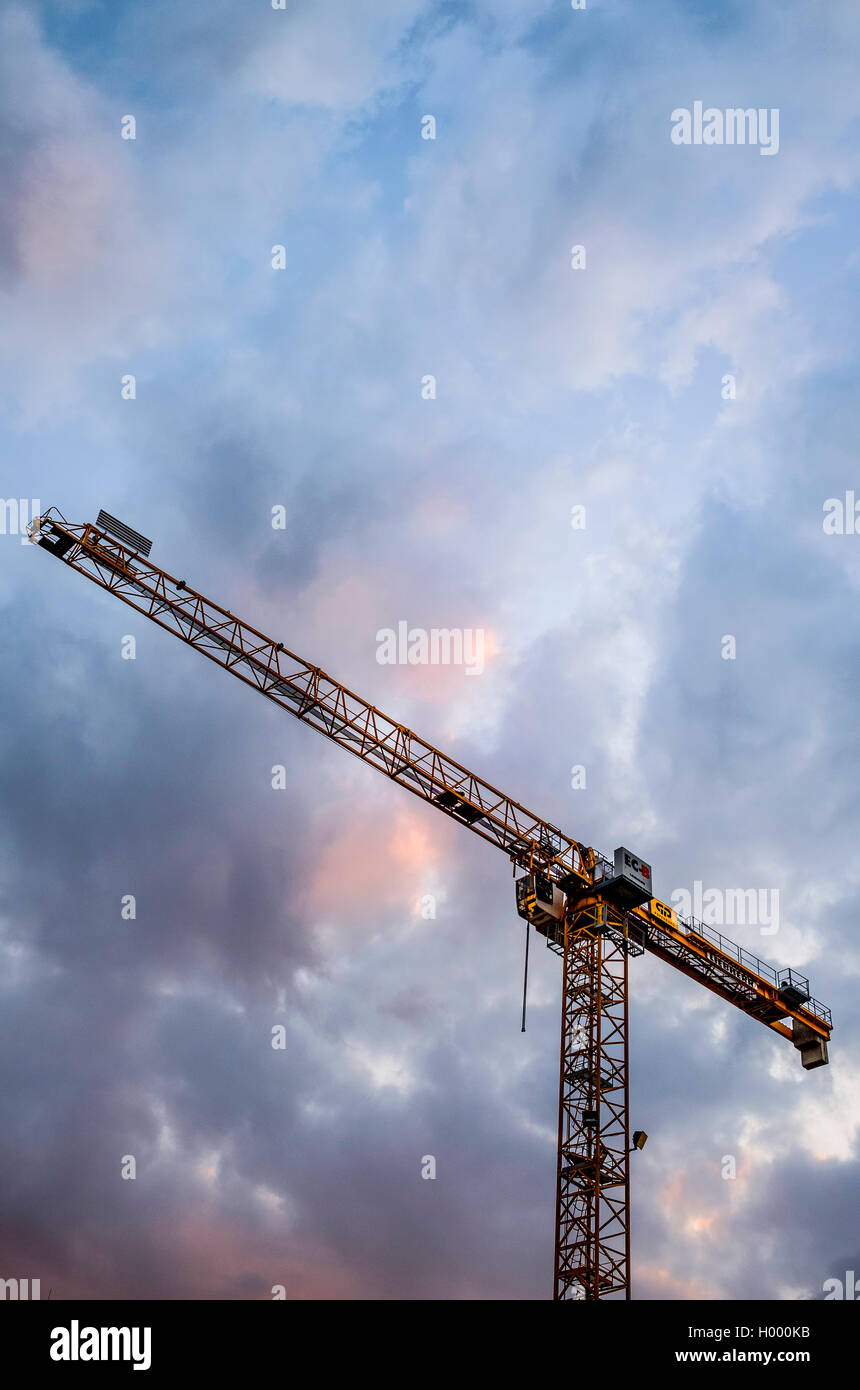 Kran am Abend vor Wolkenhimmel, Sachsen-Anhalt, Deutschland Stockfoto