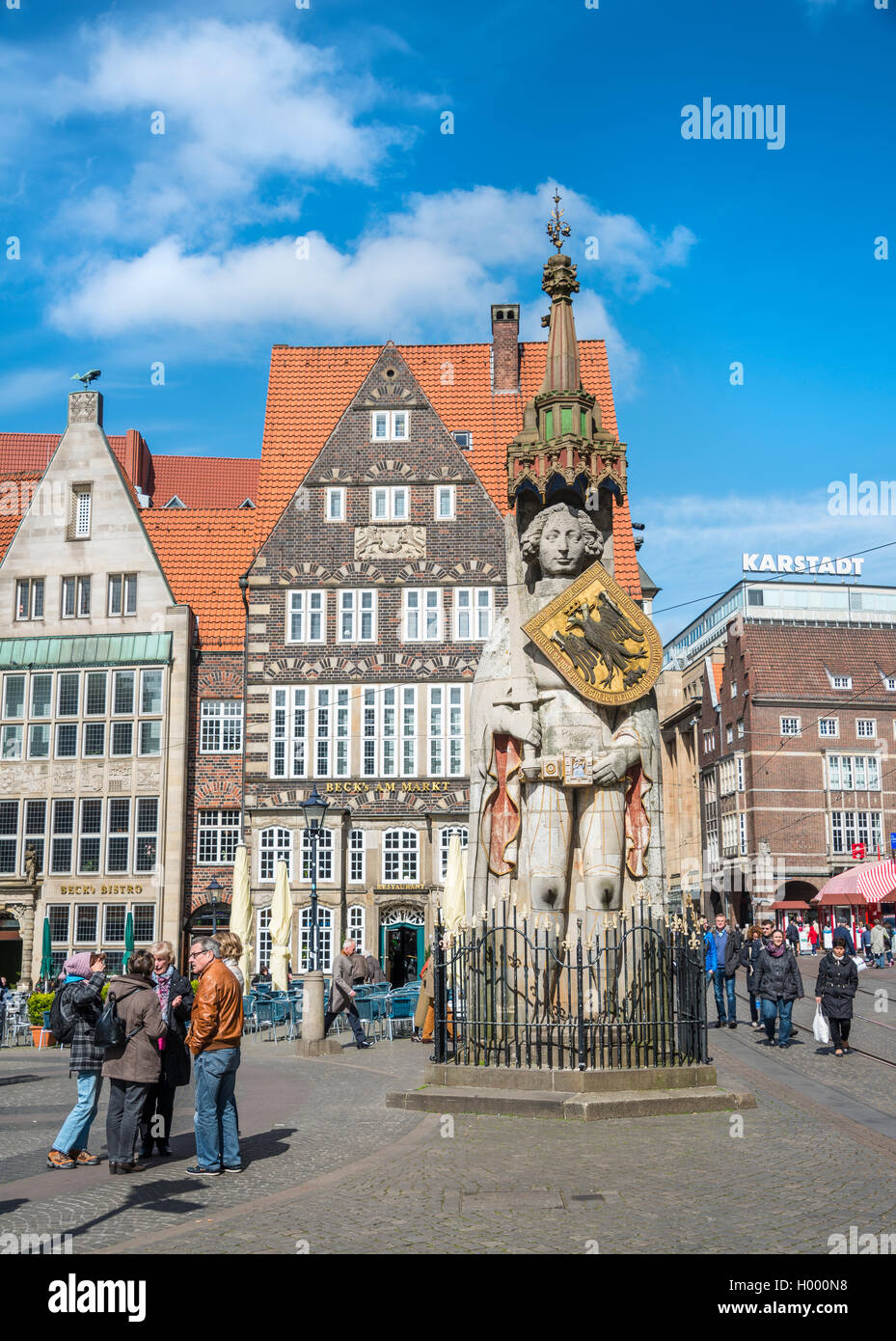 Wahrzeichen der Bremer Roland, Roland auf dem Marktplatz, dem historischen Zentrum, Bremen, Deutschland Stockfoto