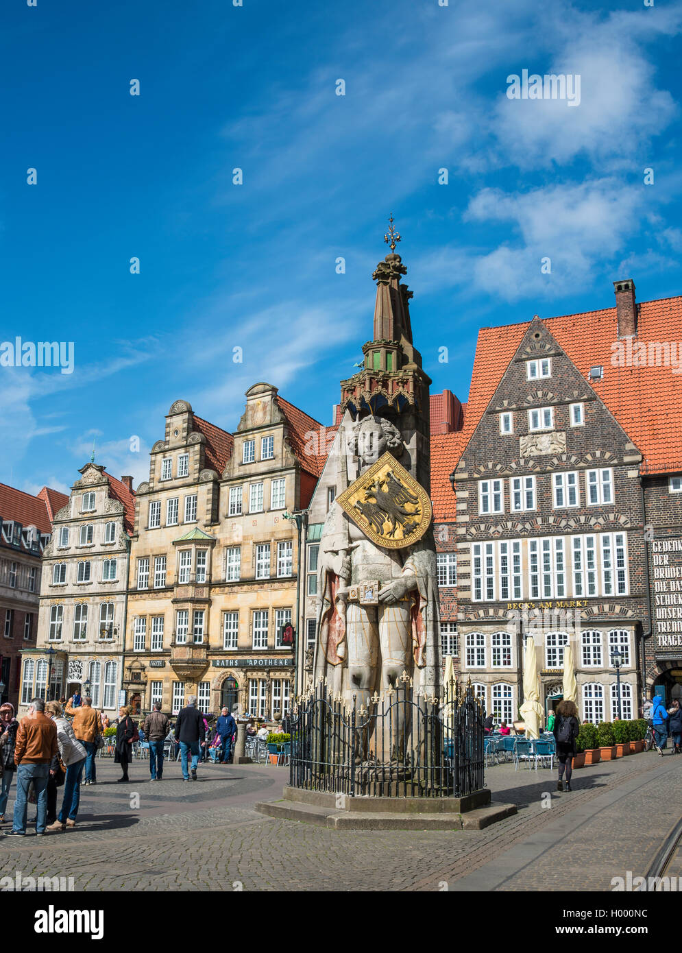 Wahrzeichen der Bremer Roland, Roland auf dem Marktplatz, dem historischen Zentrum, Bremen, Deutschland Stockfoto