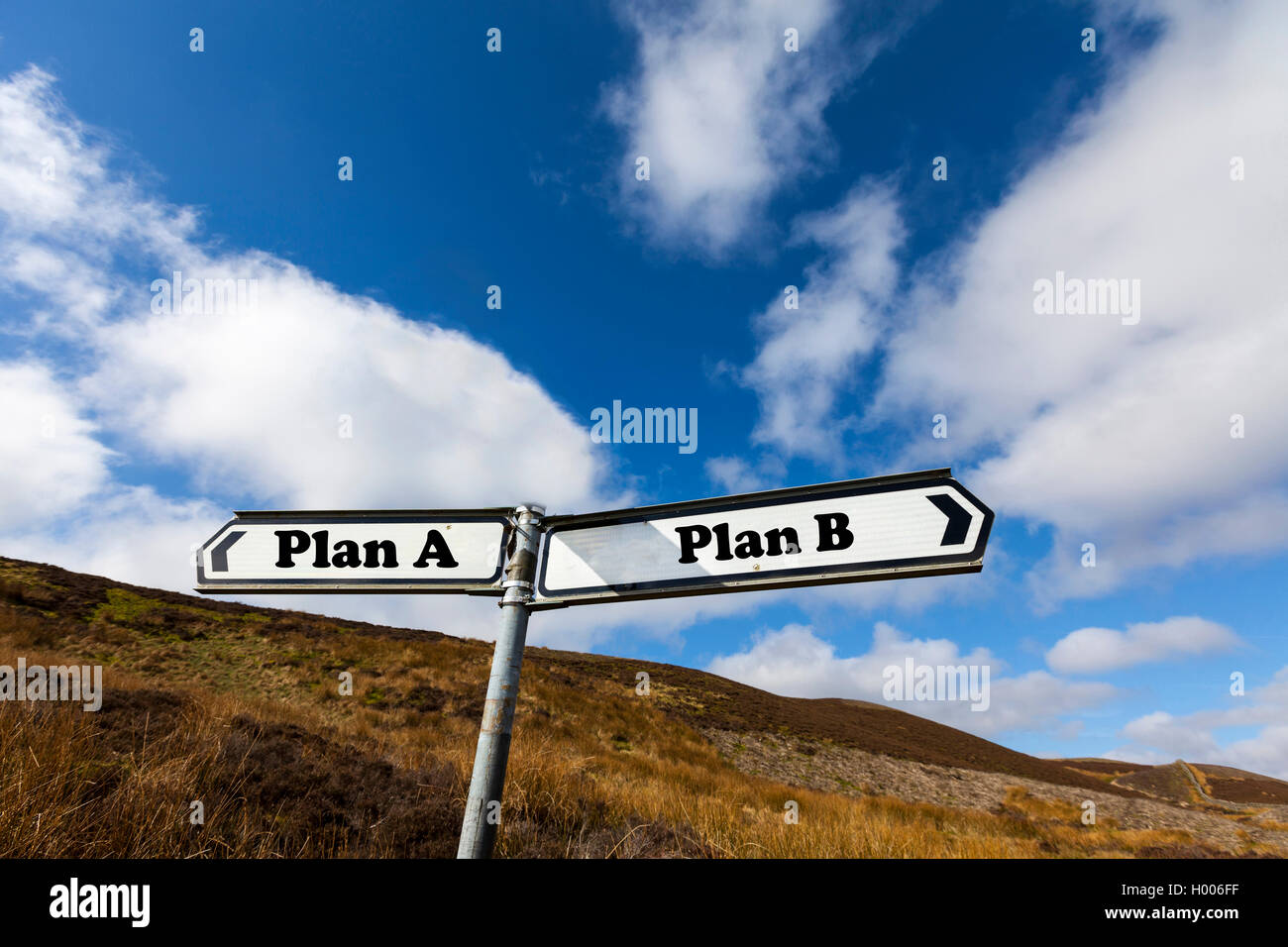 Plan ein Plan b Konzept Straße Zeichen Wahl wählen Sie Richtung Zukunft unsicher Alternativen Lebensplan einer anderen Wahl Konzepte Zeichen Stockfoto