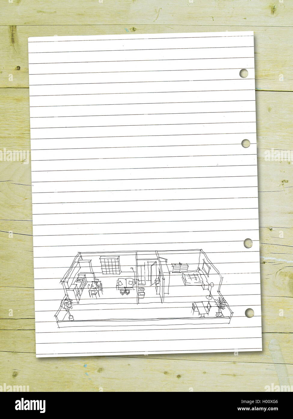 Digitale 2d Illustration Freihand Skizze Zeichnung möblierten Haus Wohnung Stockfoto